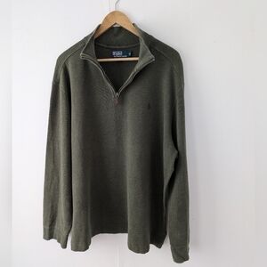 Polo by Ralph Lauren Men's Olive Three Quarter Zip Cotton Pullover